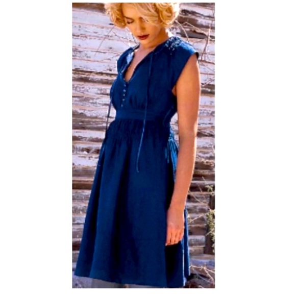 Anthropologie Dresses & Skirts - 🚫SOLD🚫 Anthropologie Maeve dark navy 100% Silk smocked dress size 4